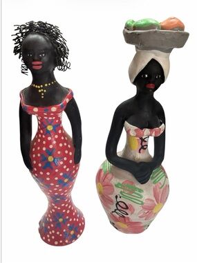 Vintage Handcrafted Folk Art Figurines Afro-Caribbean Cultural Decor